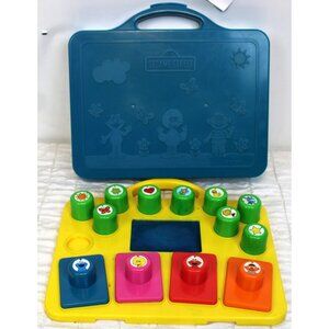 VTG 1993 Sesame Street Stamping Kit 13 Stamp Ink Pad Heart Sun Flower Bug Friend